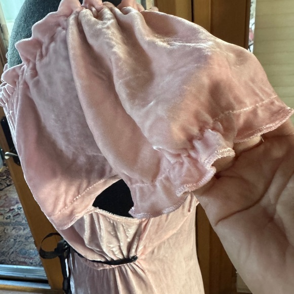 Elegant Silk Velvet Pink Ruffled Dress - Picture 4 of 12